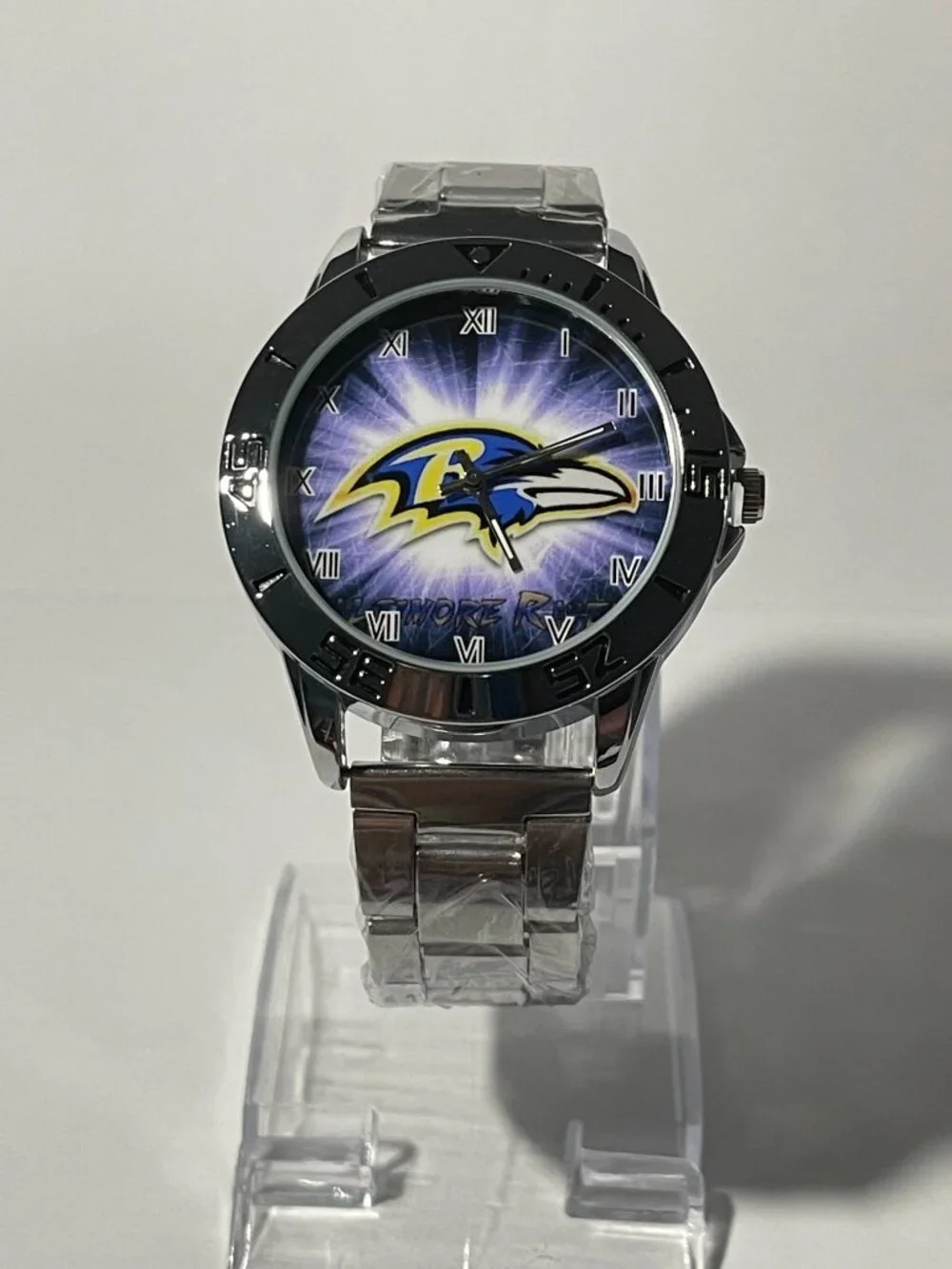 Baltimore Ravens NFL Team Logo Men's Stainless-Steel Silver Watch NEW